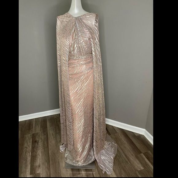 NWT Talbot Runhof long-sleeve draped maxi dress Size 4 $2750 - Picture 8 of 13